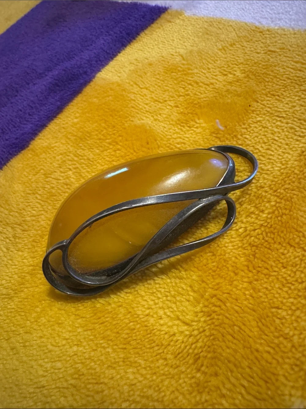 Antique Baltic Amber Eggyoke  Teardrop Brooch Pin -925 silver